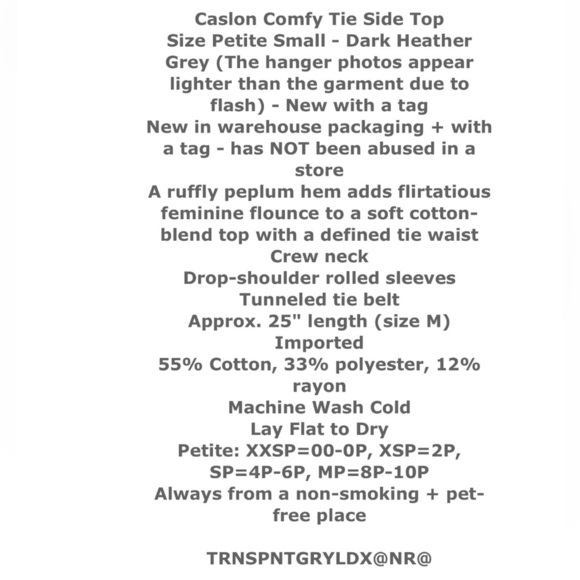 Caslon Comfy Side Tie Waist Top Petite Small Gray Cotton Blend Blouse NWT - Picture 2 of 14